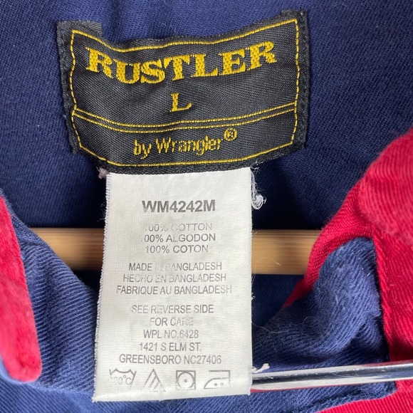 Vintage Rustler Shirt Mens Large Blue Red by Wrangler Western Button Up Rodeo - Picture 8 of 10